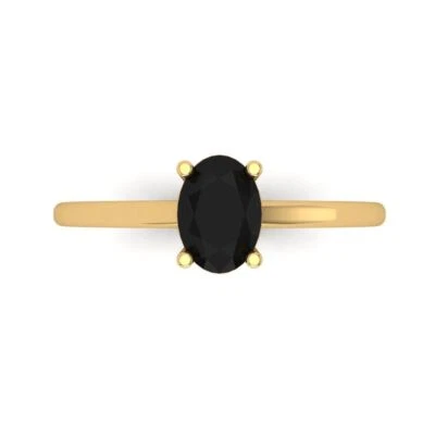 1.0Ct Oval Cut VVS1 Natural Onyx Solid 14K/18K Gold Solitaire Engagement Ring
