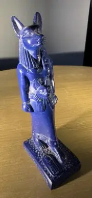 Egyptian Statue Made In Egypt. Faience Reproduction Of Anubis In Blue.