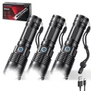 Rechargeable Flashlights High Lumens, 3 Pack Super Bright Tactical Flashlight...