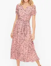 Talbots 18 NEW Button Front Pink Ditsy Floral Midi Dress Cottagecore $169 CUTE!