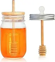 GIVAMEIHF16oz Honey Pot,Glass Honey Jar with Dipper-Extra Mason Jar Honey Dipper Lid,Glass Honey Dispenser,Honey Containers,Honey Jars for Storing and Dispensing Honey,Thank You Gift