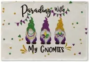 SET OF 6! Mardi Gras Parading with My Gnomes Carnival Placemat Dining Table, 12