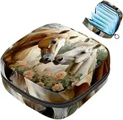 Period Bag,Sanitary Napkin Storage Bag,Animal Couple Horse Flower,Tampon Bag for Purse