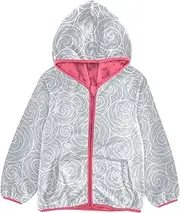 [GuoChe] Girls Sherpa Lined Hoodie Waves Line Gorgeous Flowers Gray Toddler Girl Fleece Jacket pink Zip Hooded Sweatshirt 3T