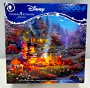 Thomas Kinkade Mickey & Minnie Sweetheart Campfire 1000 PC Jigsaw Puzzle NEW