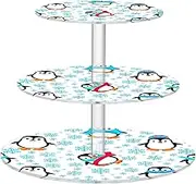 Cute Penguins Blue Snowflakes White 3 Tier Cupcake Stand for Party Cup Cake Tower Display Cute Baby Shower Holder Serving Trays Candy Table Display Stand Tiered