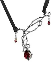 Alchemy Gothic Passion Necklace Sworvski Crystal Blood Drop, Spiked Pewter Used