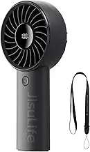 JISULIFE Handheld Portable Fan with Powerful Motor,LED Display,5000mAh Battery,5 Wind Speeds,Lanyard; USB Rechargeable Hand held Fan; Summer Essentials for Travel,Beach,Makeup,Concerts-Black