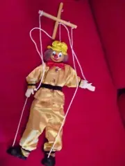 MARIONETTE STRING PUPPET WOOD 16" F D Fire Department Clown