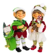 Karen Didion Figurine Special Delivery Elf Set Santa's Helpers Boy Girl