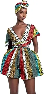 [Orvila] Women's African Dress Summer Bohemian Multiway V Neck Bodysuit Sexy Floral Printed Wrap A Line Tutu Dress