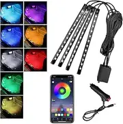 povtii Car Led Interior Lights, RBG 48 LED Multicolor Music Auto Interior Strip Light with APP Control, Waterproof Lighting Lamp Kit Under Dash with Charger, Car Accessories (Cigarette Lighter)