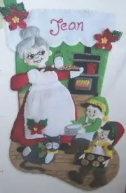 MRS. CLAUS Felt Christmas Stocking Kit NEW~Cookies, Cat or Kitty, Elf Baking 18"