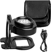 40X Loupe Magnifier with Light: Rechargeable Foldable Pocket Coin Magnifier with Light, Metal Coin Magnifier Handhold Magnifier with Purple and White Light Jewelry Tool for Textile Stamp Gems Currency