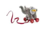 New Steiff Stuffed Baby Trampili Elephant Pull Along On Wheels PlushToy 048784
