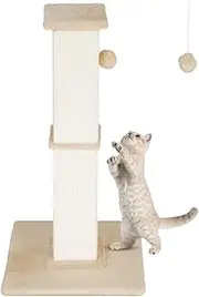 Advwin Cat Scratching Post for Indoor Cats and Kittens, 84CM Tall Cat Activity Scratcher Premium Sisal Rope Scratch Tree with Dangling Ball (Beige)