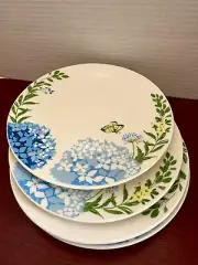 Royal Norfolk BLUE HYDRANGEA Salad PLATES 7 1/2" Spring Wild Butterfly set of 4