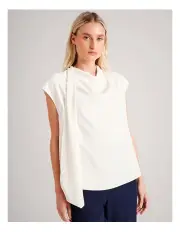 [Basque] Recycled Poly Cowl Neck Tie Top in Ivory