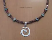 Stainless Steel Dragon Spiral Necklace with brecciated jasper gemstone beads