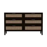 Casa Decor Tulum Rattan 6 Drawer Tallboy Black