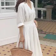Long-Sleeve Button-Up Maxi A-Line Dress Black - M