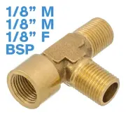 Brass 1/8" MMF Male Female BSP 3 Way Tee Splitter Fitting Pipe Connector