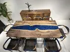 Custom Walnut Epoxy Dining Table | Live Edge Resin Desk | Blue Epoxy River Table
