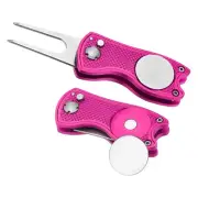 2Pcs Foldable Metal Golf Green Divot Repair Tool with Ball Marker Fuchsia