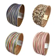 Multiple Gradient Leather Wristband Bracelet Bangle Magnetic Clasp Bracelet