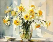 Blooming Daffodil Vase Paint by Numbers Kit for Adults - DIY Yellow Narcissus Bouquet Painting on Canvas 16x20 Inches, Acrylic Paint Set, Suitable for Beginners, Botanical Art for Decoration
