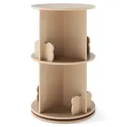 CostwayRotating Bookshelf Cute 2-tier Kids Bookcase with Bear Bookends-Natural