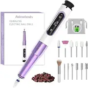 Asimebesty Electric Nail Files 25000RPM, 12-in-1 Portable Nail Drill Kit for Acrylic Nails, USB Rechargeable, 5-Speed Manicure Pedicure Set