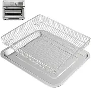 POKOTO Stainless Steel Air Fryer Basket and Baking Tray Compatible with Cuisinart Airfryer TOA-060 and TOA-065, Stainless Steel Basket, Cooking and Baking for Convection Toaster Oven(1 Set-Silver)