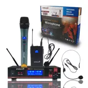 2CH Wireless UHF Microphone Receiver System Headset Bodypack Handheld Microphone