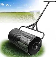Lawn & Garden Spreaders, 24 Inch Metal Mesh Basket Push Spreader, Compost Peat Moss, Top Soil, Mulch, Lightweight Multipurpose Yard Manure Spreaders Roller,Black