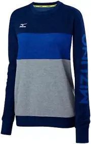 Mizuno Women S Retro Crew Volleyball Sweatshirt Navy-Royal-Gray Sz. XS