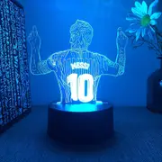 Footballer Lionel Messi 3D Night Light Remote Control and Touch 16 Color Changing Room Decoration Bedside Table Lamp Fans Gift BROWN