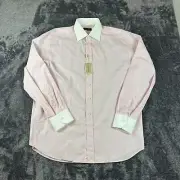 Canali Button Up Men's Shirt 43/17 Pink Blue Striped Collared Long Sleeve NWT