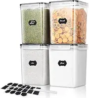 YOZOTI Large Airtight Food Storage Containers 5.2L / 176oz, BPA Free, 4pcs Pantry Kitchen Organization Set for Flour, Sugar, Baking Supplies, Plastic Flour Container with 20 Labels & Maker (5.2L*4)