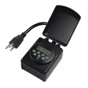 7 Day Outdoor Heavy Duty Digital Programmable Timer Dual Outlet Weatherproof ...