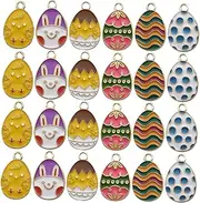 [Generic] 24pcs Easter Egg Pendant Stuffers Bin Very Trinket Pinata Filler Animal Pendants for Necklaces Basket Egg Ring Bunny Eggs Egg Decorating Chicken Locket Necklace Charms Zinc Alloy