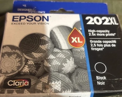 Genuine Epson 202XL Black Ink Cartridge T202XL -08/2027 Box