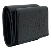 Gucci Embossed Logo Mini Tri-Fold Wallet Black Pebbled Leather NEW