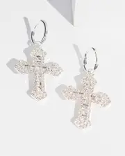 Crystal Crystal Cross Hoop Earrings