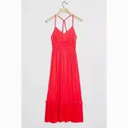 NWT!! Anthropologie MAEVE Aleda Maxi Dress Red Smocked Ruffled Midi Maxi Medium