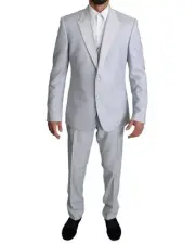 Dolce & Gabbana SlimFit Light Grey Suit Men Light Blue Suits & Blazers