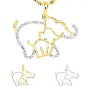 0.12CTW Real Diamond 10K Gold Yellow White Mother Baby Elephant Pendant 0.8"
