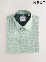 Green Palm Print Easy Iron With Button Down Collar Short Sleeve Oxford Shirt (AD0447) | $44