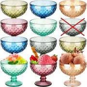11pcs Colorful Glass Diamond Pattern Sherbets Footed Ice Cream Bowl Sundae set