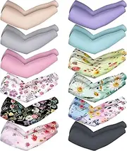 [Crowye] 12 Pairs Gardening Arm Sleeves Sun Protection Flower Arm Sleeves UV Protection Cooling Arm Cover Sleeves for Farmer Running